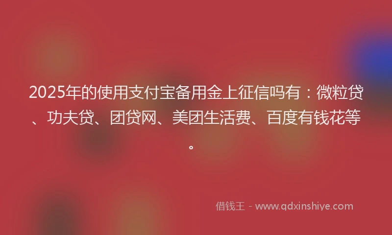 2025年的使用支付宝备用金上征信吗有：微粒贷、功夫贷、团贷网、美团生活费、百度有钱花等。