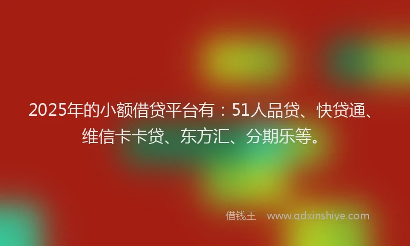 2025年的小额借贷平台有：51人品贷、快贷通、维信卡卡贷、东方汇、分期乐等。