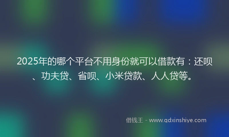 2025年的哪个平台不用身份就可以借款有：还呗、功夫贷、省呗、小米贷款、人人贷等。