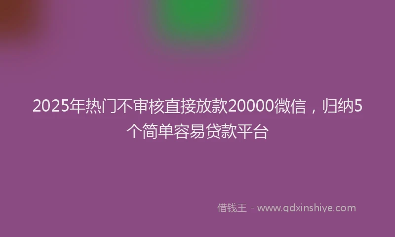 2025年热门不审核直接放款20000微信，归纳5个简单容易贷款平台