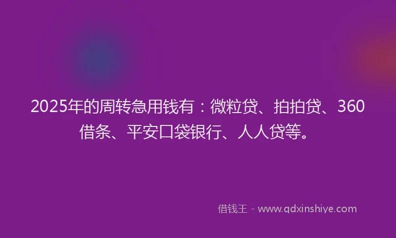 2025年的周转急用钱有：微粒贷、拍拍贷、360借条、平安口袋银行、人人贷等。