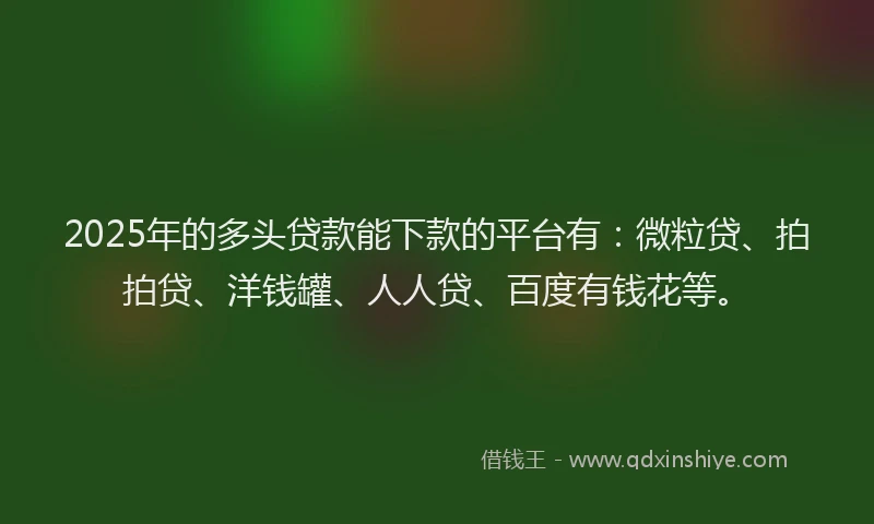2025年的多头贷款能下款的平台有：微粒贷、拍拍贷、洋钱罐、人人贷、百度有钱花等。