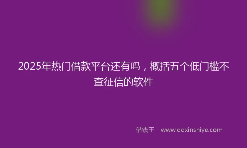 2025年热门借款平台还有吗，概括五个低门槛不查征信的软件