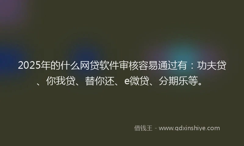 2025年的什么网贷软件审核容易通过有：功夫贷、你我贷、替你还、e微贷、分期乐等。