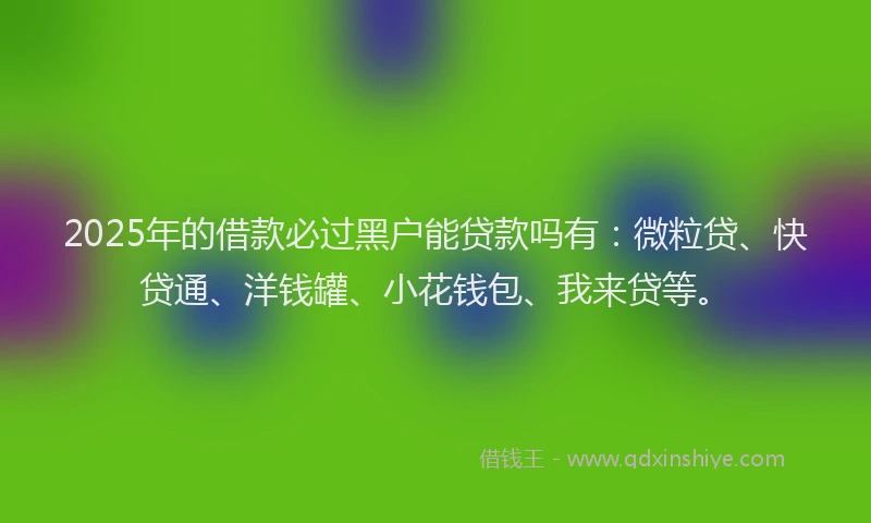 2025年的借款必过黑户能贷款吗有：微粒贷、快贷通、洋钱罐、小花钱包、我来贷等。