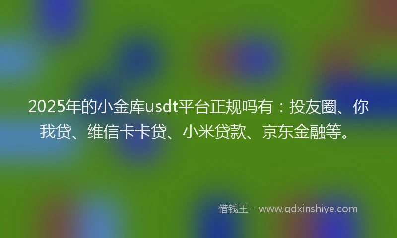 2025年的小金库usdt平台正规吗有:投友圈、你我贷、维信卡卡贷、小米贷款、京东金融等。