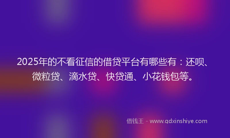 2025年的不看征信的借贷平台有哪些有：还呗、微粒贷、滴水贷、快贷通、小花钱包等。