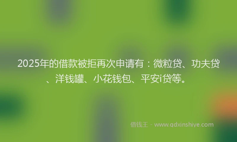 2025年的借款被拒再次申请有：微粒贷、功夫贷、洋钱罐、小花钱包、平安i贷等。