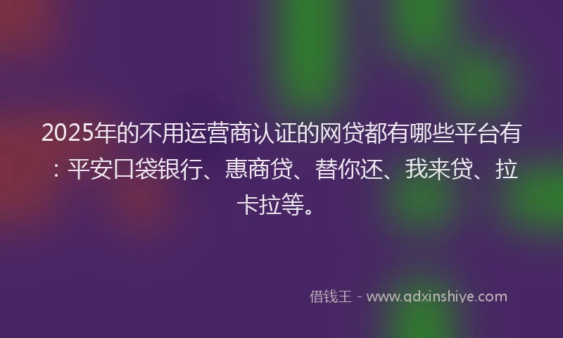 2025年的不用运营商认证的网贷都有哪些平台有：平安口袋银行、惠商贷、替你还、我来贷、拉卡拉等。