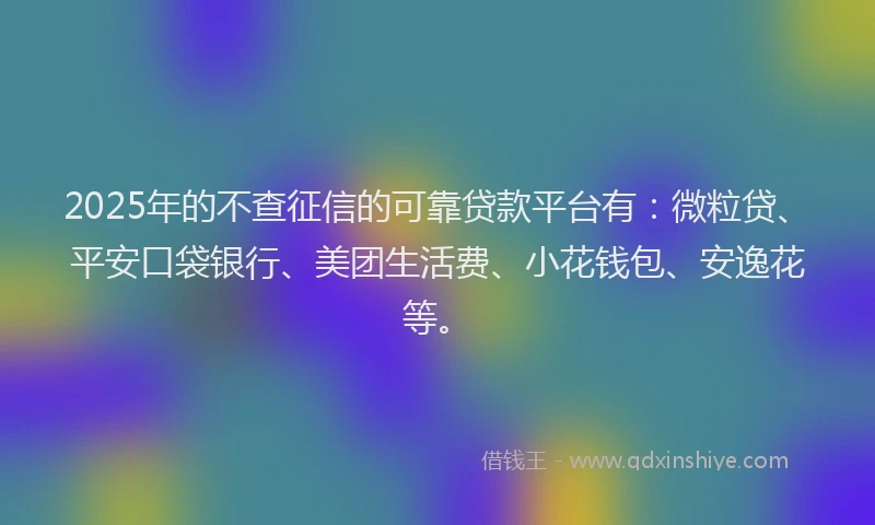 2025年的不查征信的可靠贷款平台有：微粒贷、平安口袋银行、美团生活费、小花钱包、安逸花等。