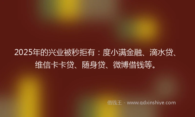 2025年的兴业被秒拒有：度小满金融、滴水贷、维信卡卡贷、随身贷、微博借钱等。