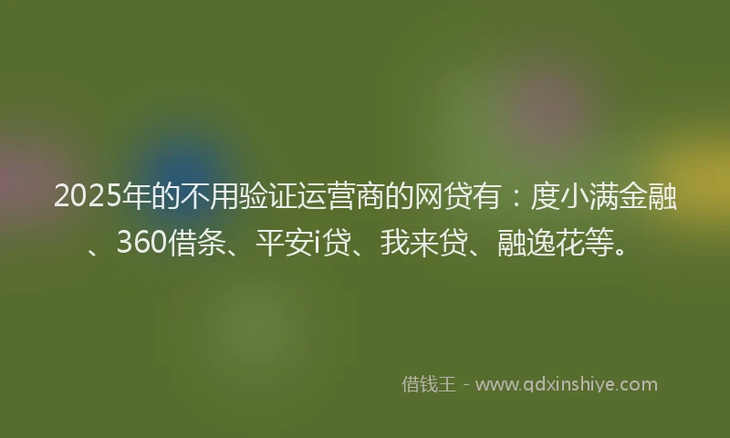 2025年的不用验证运营商的网贷有：度小满金融、360借条、平安i贷、我来贷、融逸花等。