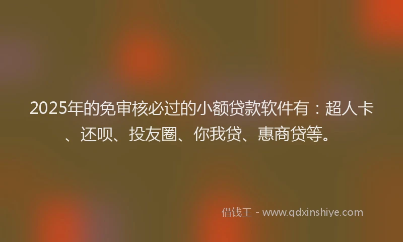 2025年的免审核必过的小额贷款软件有：超人卡、还呗、投友圈、你我贷、惠商贷等。