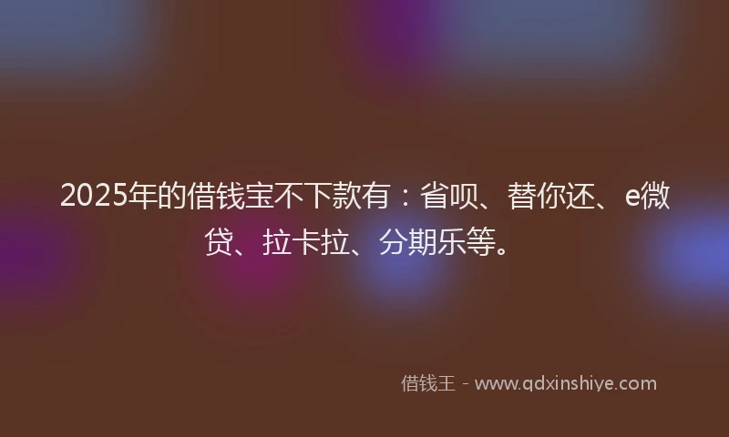 2025年的借钱宝不下款有：省呗、替你还、e微贷、拉卡拉、分期乐等。