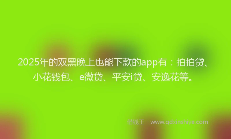 2025年的双黑晚上也能下款的app有：拍拍贷、小花钱包、e微贷、平安i贷、安逸花等。