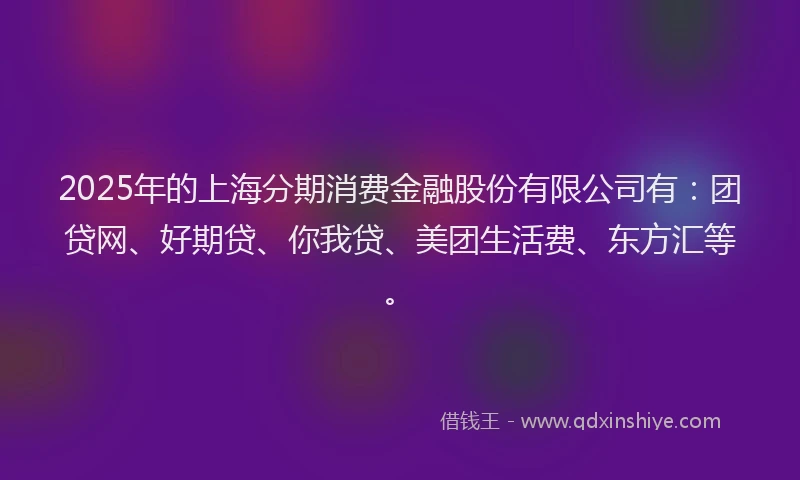 2025年的上海分期消费金融股份有限公司有：团贷网、好期贷、你我贷、美团生活费、东方汇等。