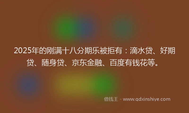 2025年的刚满十八分期乐被拒有：滴水贷、好期贷、随身贷、京东金融、百度有钱花等。