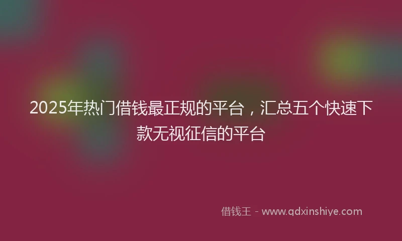 2025年热门借钱最正规的平台，汇总五个快速下款无视征信的平台