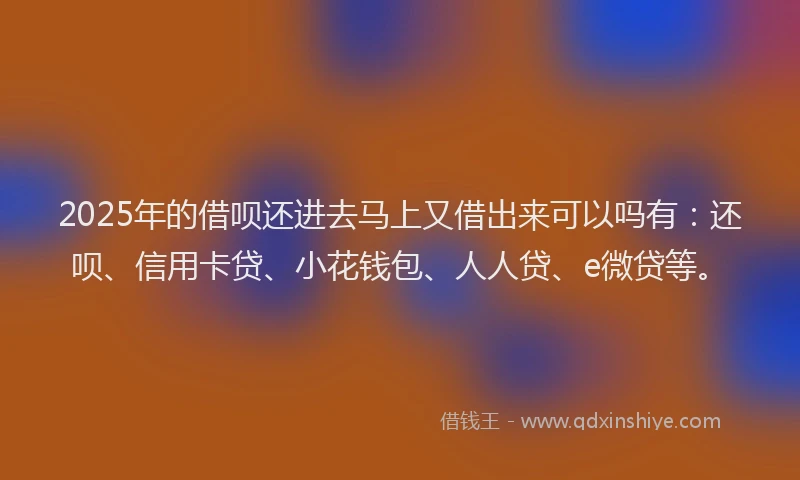 2025年的借呗还进去马上又借出来可以吗有：还呗、信用卡贷、小花钱包、人人贷、e微贷等。