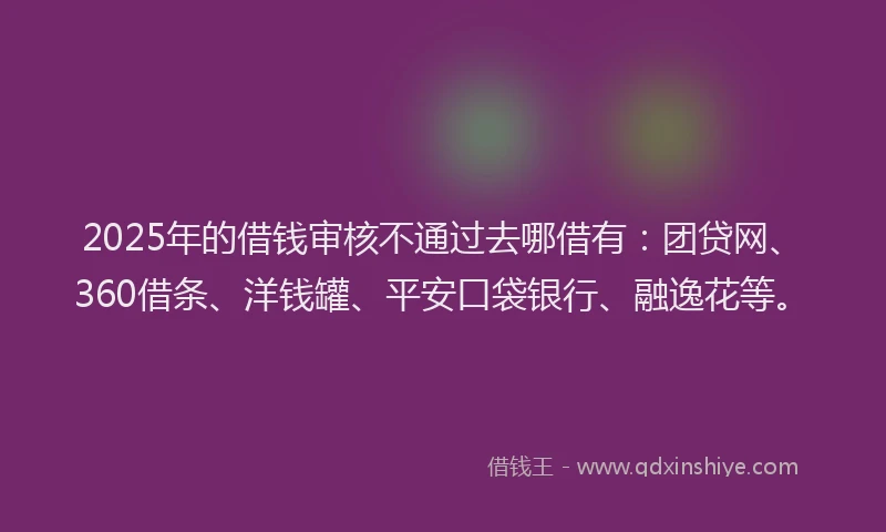 2025年的借钱审核不通过去哪借有：团贷网、360借条、洋钱罐、平安口袋银行、融逸花等。