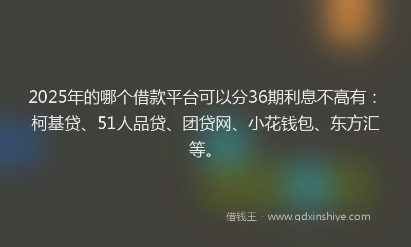 2025年的哪个借款平台可以分36期利息不高有：柯基贷、51人品贷、团贷网、小花钱包、东方汇等。