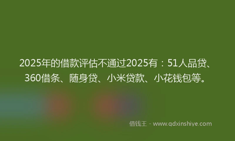 2025年的借款评估不通过2025有：51人品贷、360借条、随身贷、小米贷款、小花钱包等。