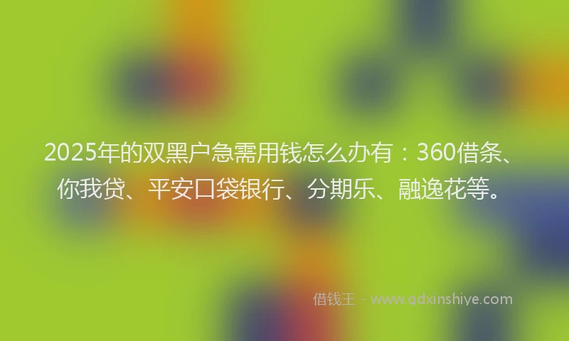 2025年的双黑户急需用钱怎么办有：360借条、你我贷、平安口袋银行、分期乐、融逸花等。