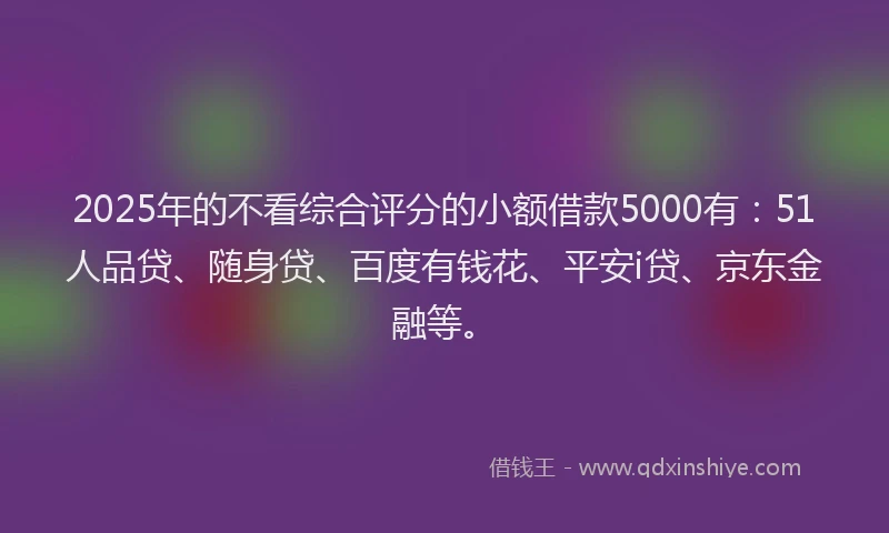 2025年的不看综合评分的小额借款5000有：51人品贷、随身贷、百度有钱花、平安i贷、京东金融等。