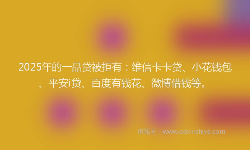 2025年的一品贷被拒有：维信卡卡贷、小花钱包、平安i贷、百度有钱花、微博借钱等。