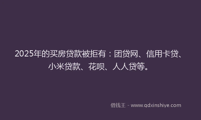 2025年的买房贷款被拒有：团贷网、信用卡贷、小米贷款、花呗、人人贷等。