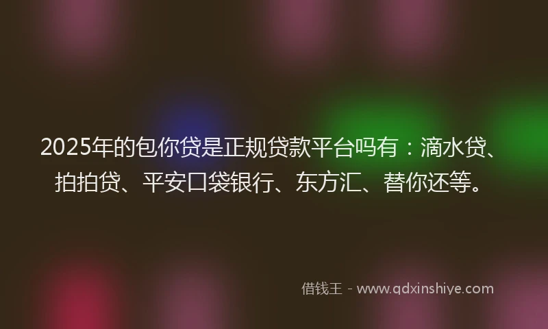 2025年的包你贷是正规贷款平台吗有：滴水贷、拍拍贷、平安口袋银行、东方汇、替你还等。