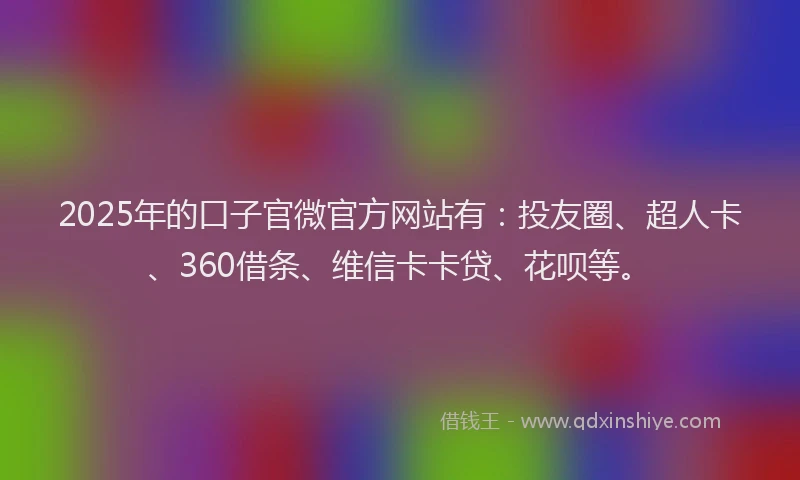 2025年的口子官微官方网站有：投友圈、超人卡、360借条、维信卡卡贷、花呗等。
