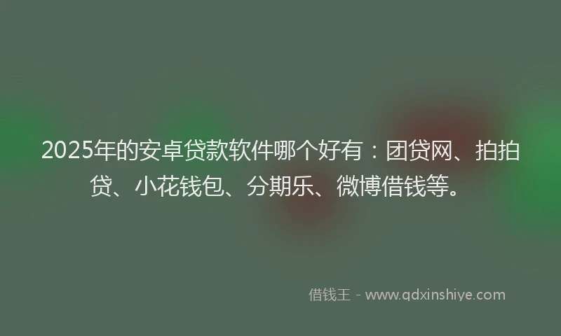 2025年的安卓贷款软件哪个好有：团贷网、拍拍贷、小花钱包、分期乐、微博借钱等。