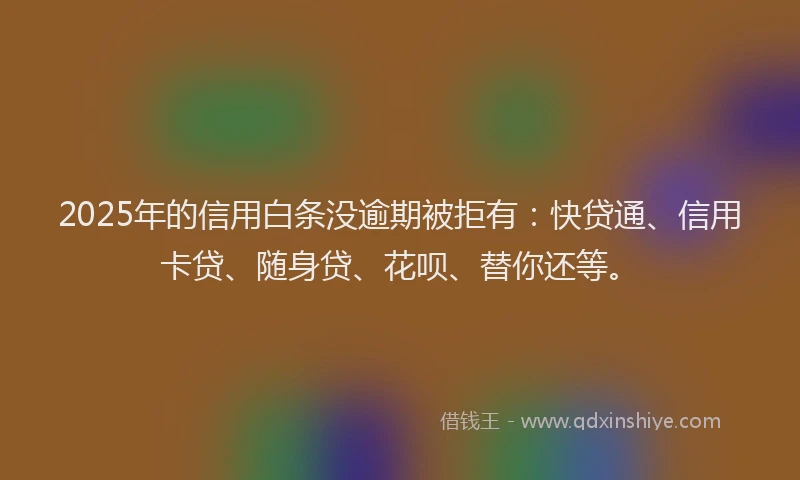 2025年的信用白条没逾期被拒有：快贷通、信用卡贷、随身贷、花呗、替你还等。