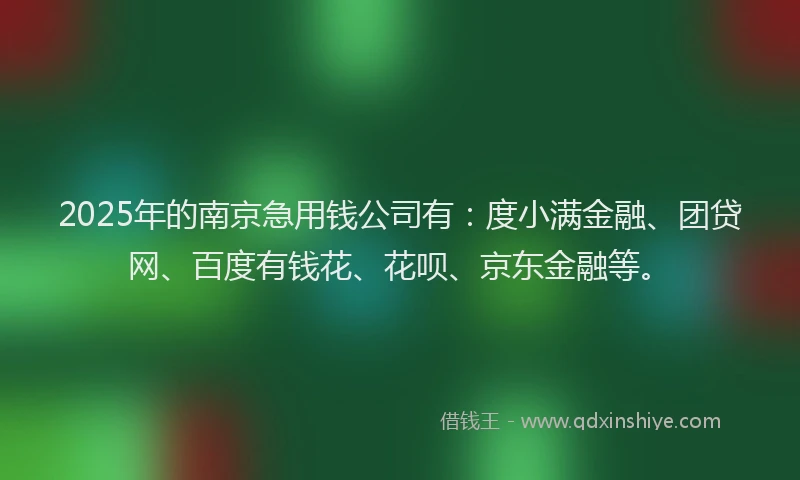 2025年的南京急用钱公司有：度小满金融、团贷网、百度有钱花、花呗、京东金融等。