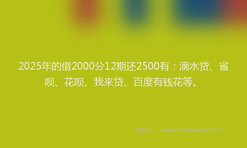 2025年的借2000分12期还2500有：滴水贷、省呗、花呗、我来贷、百度有钱花等。