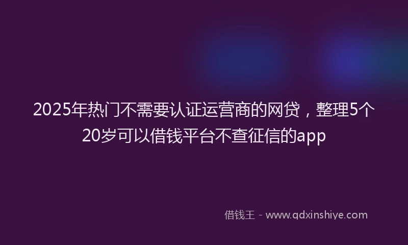 2025年热门不需要认证运营商的网贷，整理5个20岁可以借钱平台不查征信的app