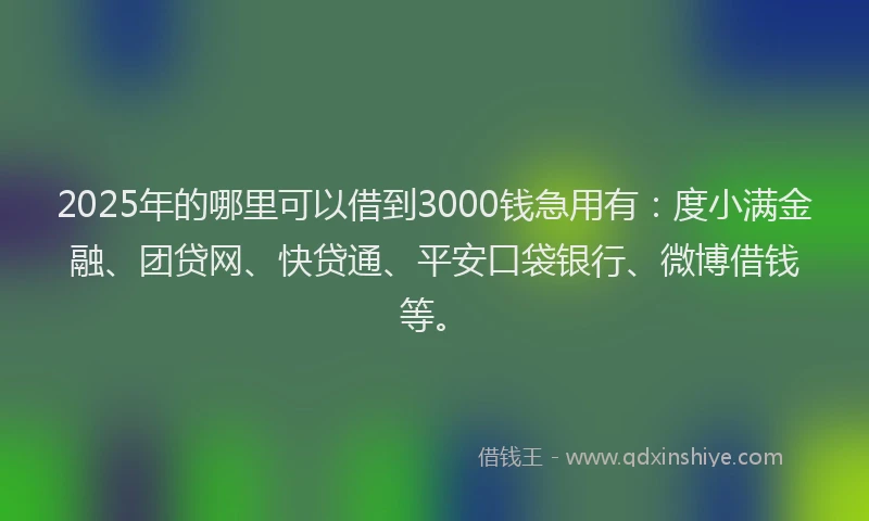 2025年的哪里可以借到3000钱急用有：度小满金融、团贷网、快贷通、平安口袋银行、微博借钱等。