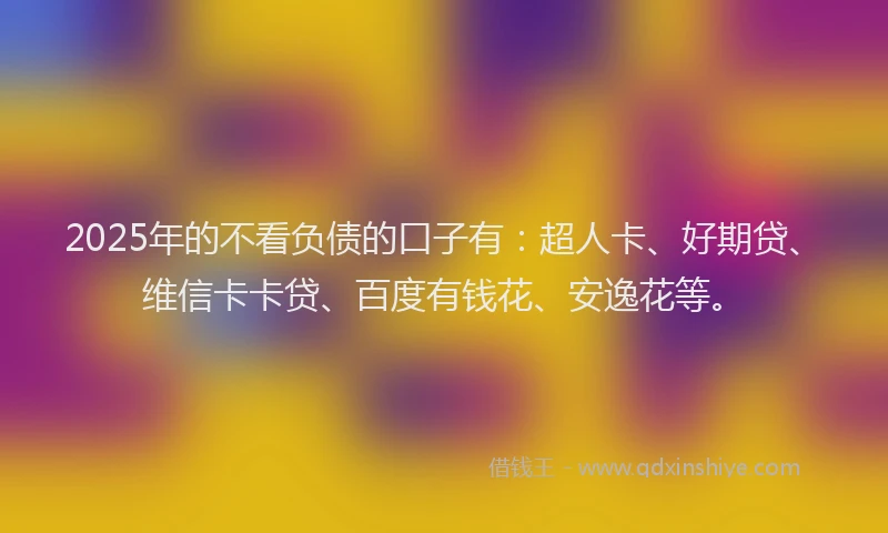 2025年的不看负债的口子有：超人卡、好期贷、维信卡卡贷、百度有钱花、安逸花等。