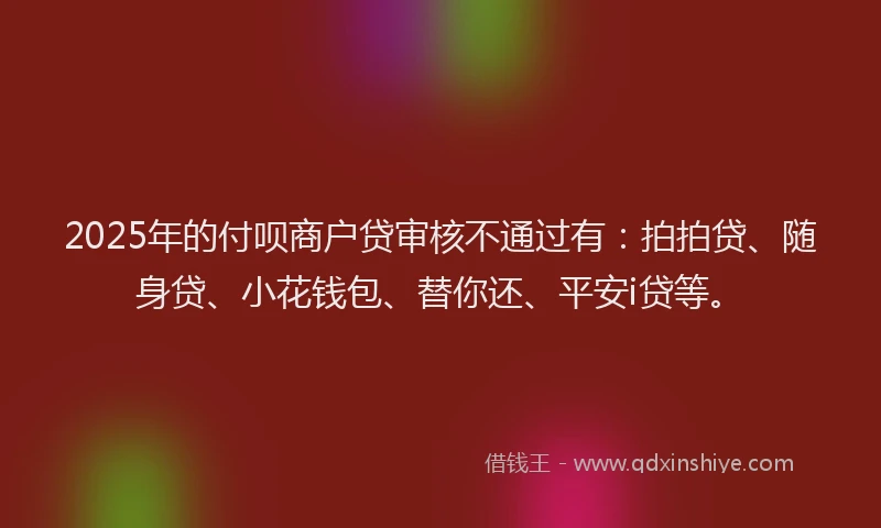 2025年的付呗商户贷审核不通过有：拍拍贷、随身贷、小花钱包、替你还、平安i贷等。