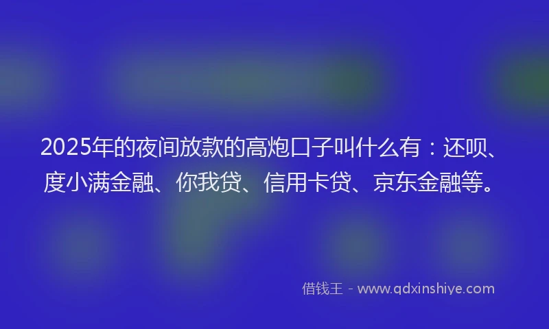 2025年的夜间放款的高炮口子叫什么有：还呗、度小满金融、你我贷、信用卡贷、京东金融等。