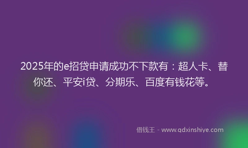 2025年的e招贷申请成功不下款有：超人卡、替你还、平安i贷、分期乐、百度有钱花等。