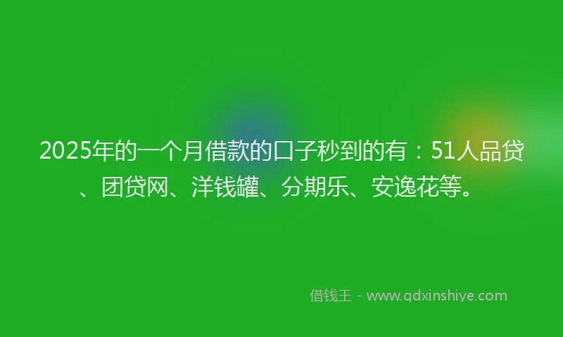 2025年的一个月借款的口子秒到的有：51人品贷、团贷网、洋钱罐、分期乐、安逸花等。