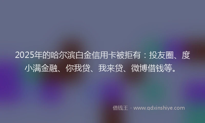 2025年的哈尔滨白金信用卡被拒有：投友圈、度小满金融、你我贷、我来贷、微博借钱等。