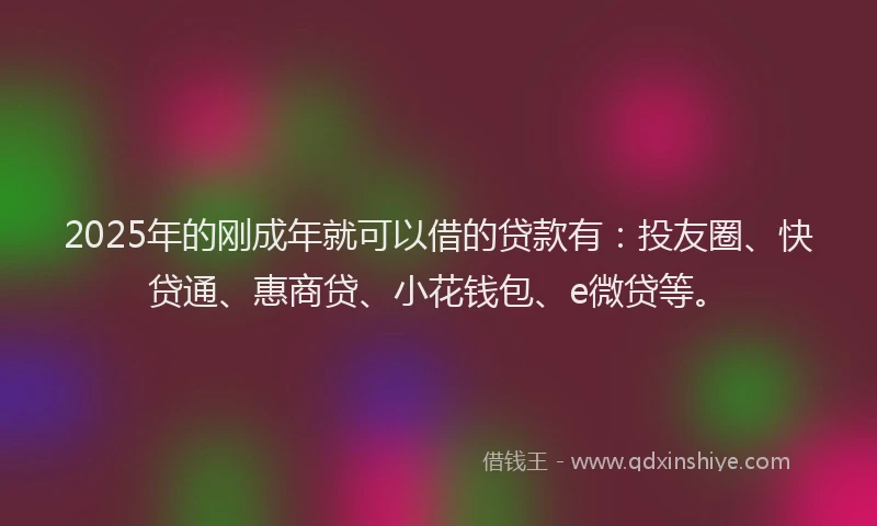 2025年的刚成年就可以借的贷款有：投友圈、快贷通、惠商贷、小花钱包、e微贷等。
