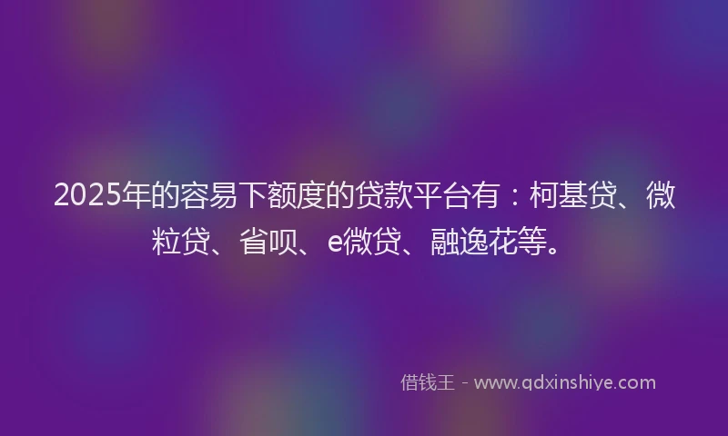 2025年的容易下额度的贷款平台有：柯基贷、微粒贷、省呗、e微贷、融逸花等。