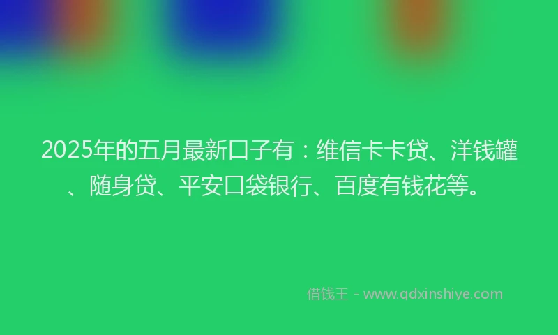 2025年的五月最新口子有：维信卡卡贷、洋钱罐、随身贷、平安口袋银行、百度有钱花等。