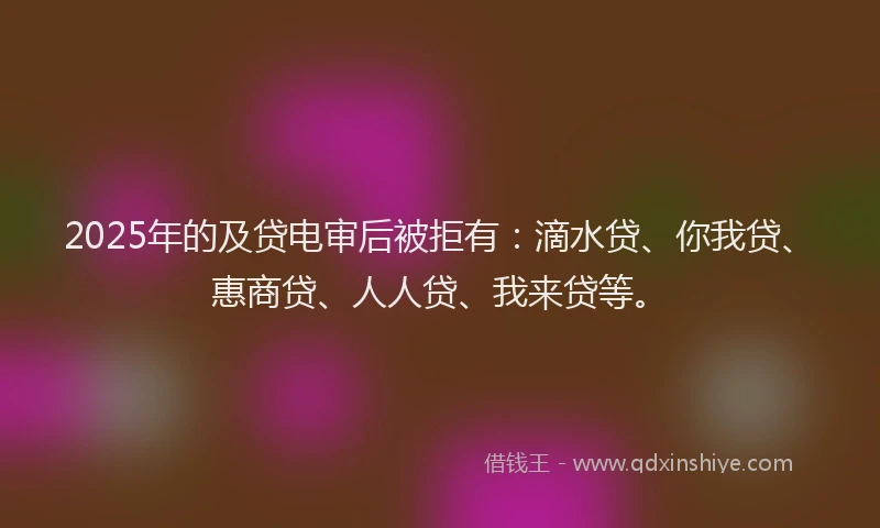 2025年的及贷电审后被拒有：滴水贷、你我贷、惠商贷、人人贷、我来贷等。