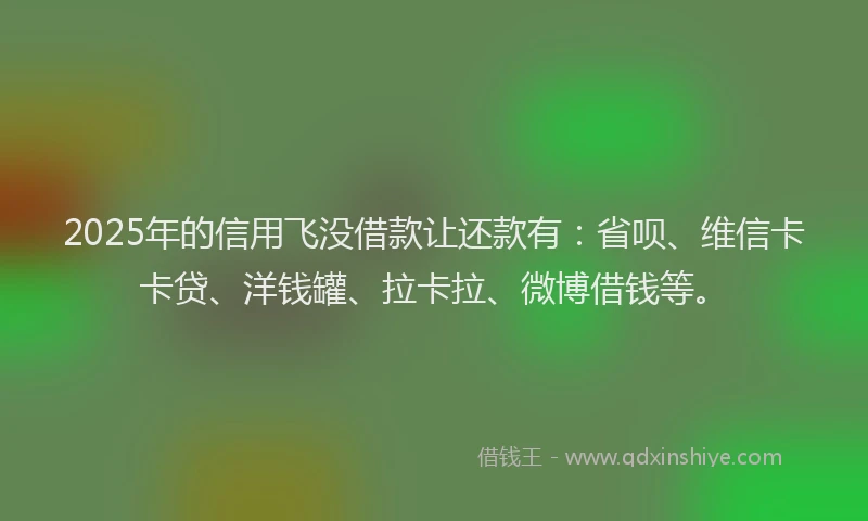 2025年的信用飞没借款让还款有：省呗、维信卡卡贷、洋钱罐、拉卡拉、微博借钱等。