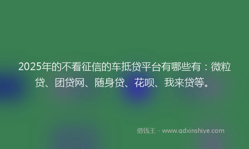 2025年的不看征信的车抵贷平台有哪些有：微粒贷、团贷网、随身贷、花呗、我来贷等。